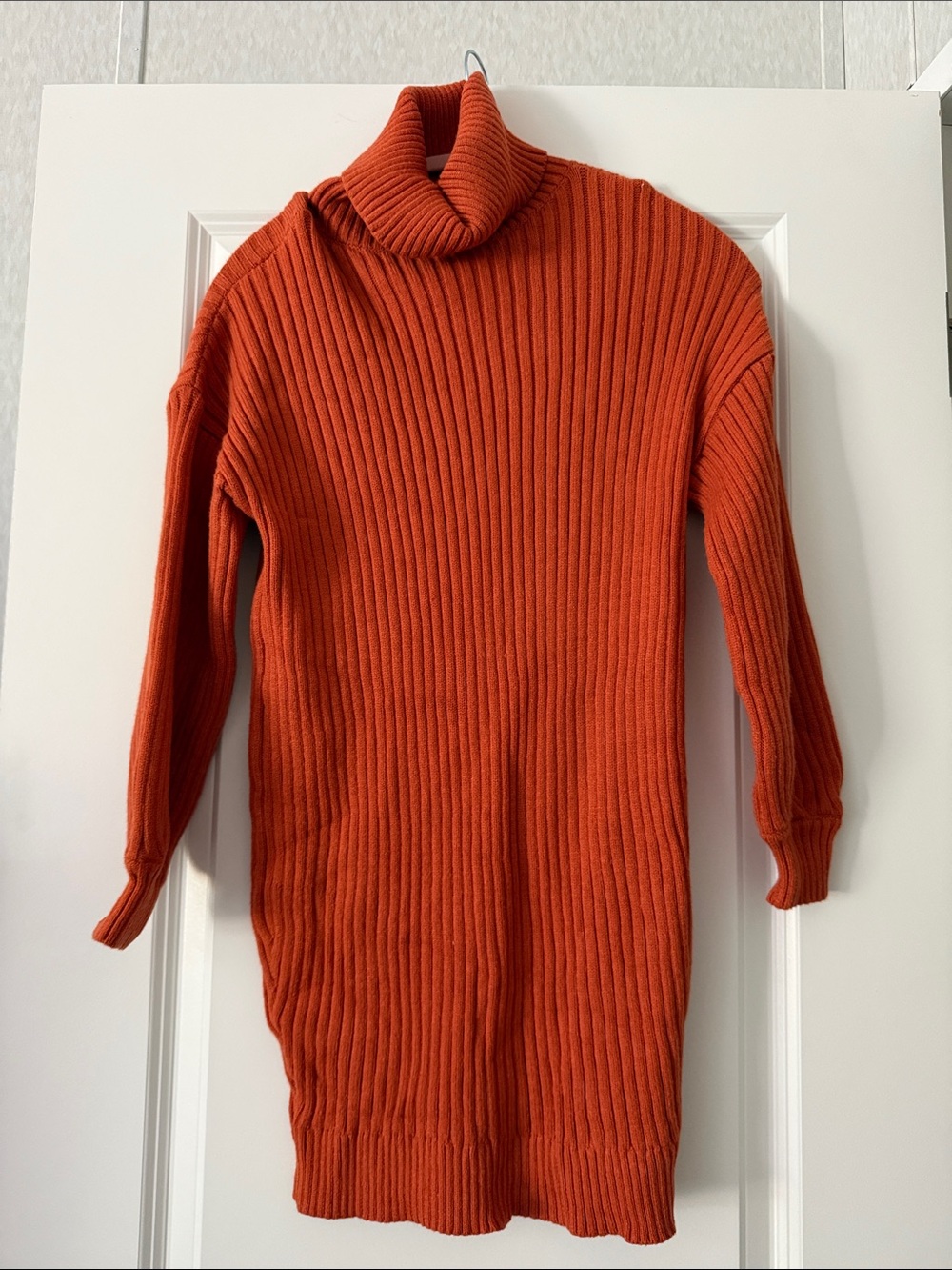 Ribbed Turtleneck Midi Dress in Orange XS Like New
